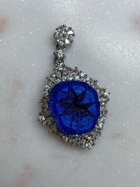 Rare Electric Blue Azurite Necklace • Natural Sun-Burst Druzy • Celestial Luxe